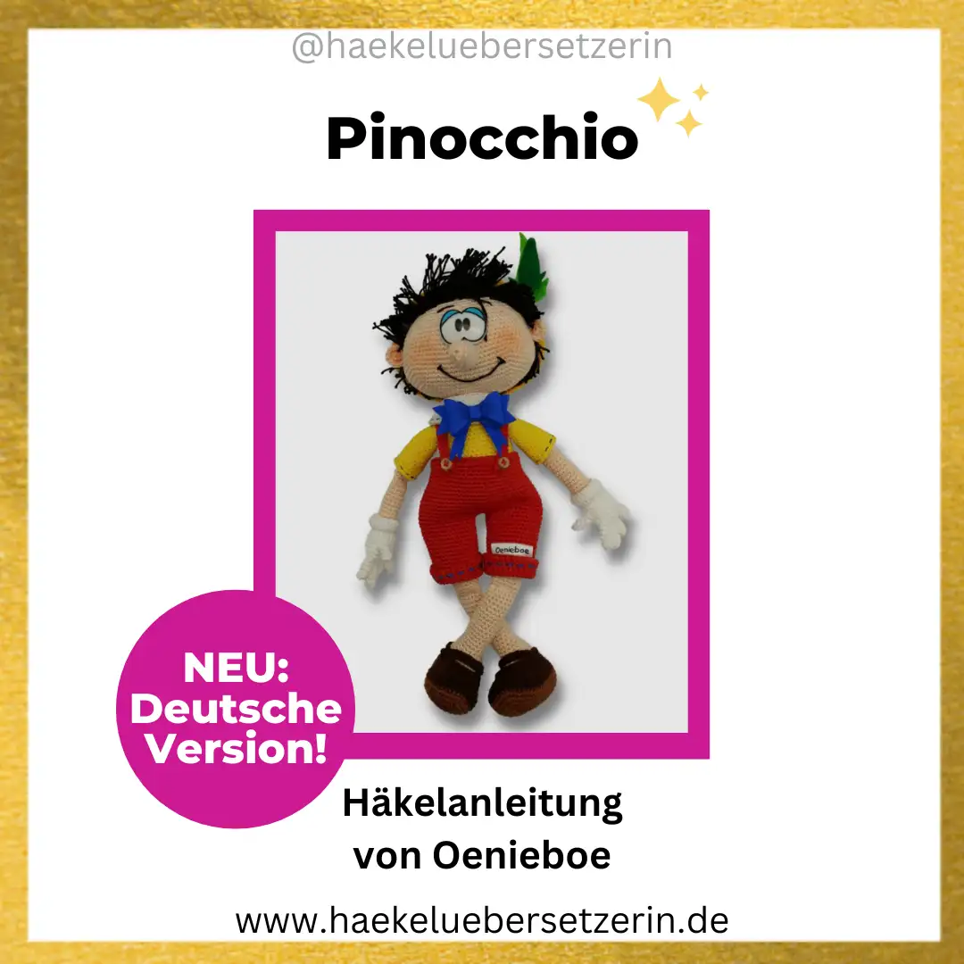 Ein Bild, das die Marionette Pinocchio Häkelanleitung von Oenieboe zeigt.