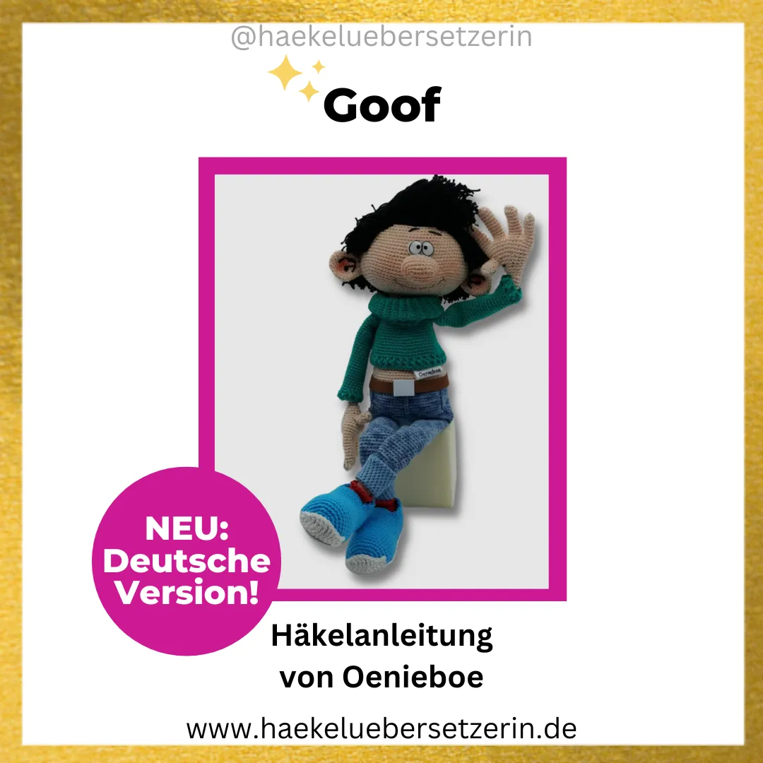 Ein Bild, das die Puppe Goof Häkelanleitung von Oenieboe zeigt.