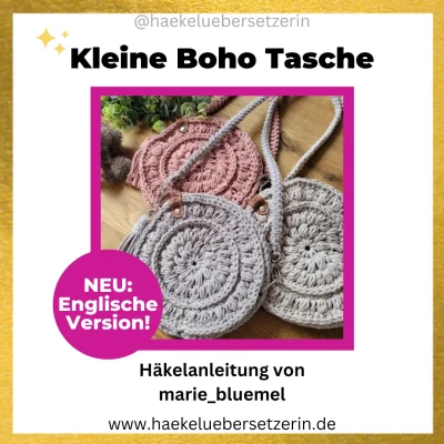 Ein Bild, das die Boho Tasche Häkelanleitung von Marie Blümel zeigt.