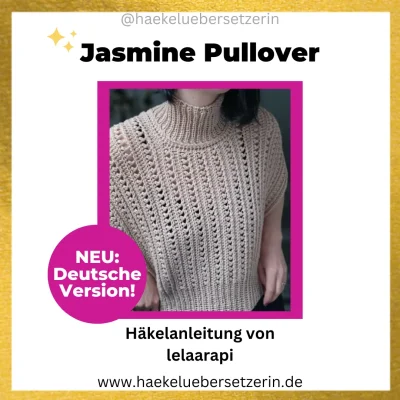 Ein Bild, das die Jasmine Pullover Häkelanleitung von Marinela Arapi zeigt.