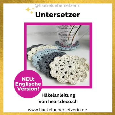 Ein Bild, das die Untersetzer Häkelanleitung von Heartdeco zeigt.